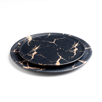 Assiette ronde en mélamine noire marbrée pour restaurant, nouveau design, vente en gros
