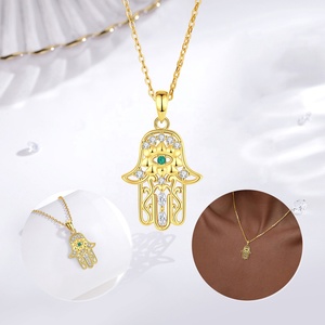 Joyería de moda 925 plata esterlina 18K chapado en oro buena suerte amuleto <span class=keywords><strong>Hamsa</strong></span> mano colgante collar para mujeres o hombres - Product Image 2