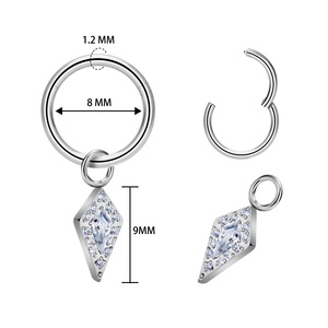 ASTM F136 titanio circón geométrico cuadrado gota pendientes TPave CZ Huggie Clip <span class=keywords><strong>en</strong></span> anillo de nariz para hombres piercing titanio - Product Image 1