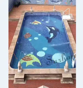 泳池马赛克瓷砖，马赛克海豚图案，玻璃游泳池