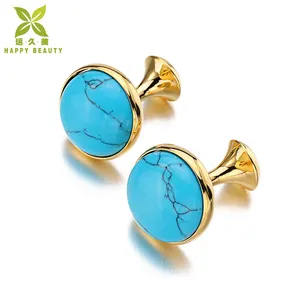 Lucky Factory fashionable jewelry brass silver gold plated blue turquoise cufflinks for men