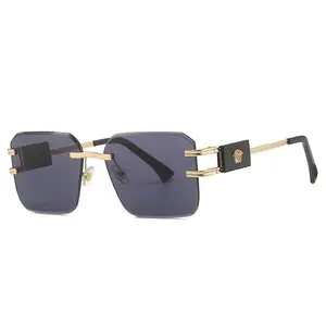 2023 브랜드 선글라스 패션 레트로 스퀘어 프레임리스 PC 안경 여성용 야외 그늘 선글라스