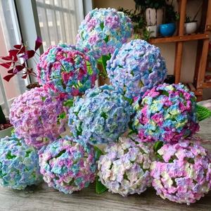 Crochet de <span class=keywords><strong>lana</strong></span> teñida satinada tejida a mano, ramo de flores de <span class=keywords><strong>hortensia</strong></span> de gran tamaño, decoración para uso doméstico o regalo - Product Image 1