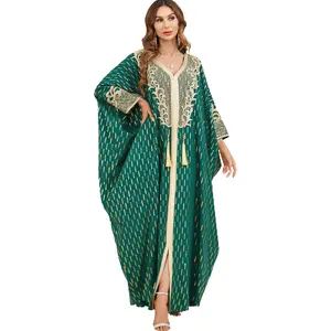 Ladies long kaftan dresses summer dress kaftan chiffon v-neck dress islamic relief clothing collection abaya muslim