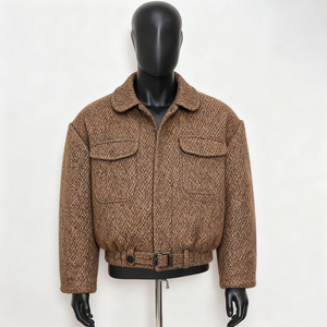 Doger personnalisé grande taille veste en <span class=keywords><strong>tweed</strong></span> ample chemisier court veste en <span class=keywords><strong>tweed</strong></span> manteau marron luxe bombardier manteau veste - Product Image 1