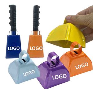 Clochettes de vache miniatures personnalisées en métal blanc avec poignée pour événements sportifs - Product Image 1