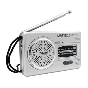 BC-R2033 Mini AM FM Radio 2 Band Radio Receiver Portable Pocket Radio Built-in Speaker w/ Headphone Jack Telescopic Antenna