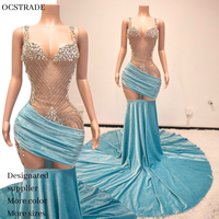 Robes de soirée maxi bleu ciel scintillantes Ocstrade pour femmes, robes de bal longues personnalisées avec strass, robes de soirée élégantes pour bal de promo 2024