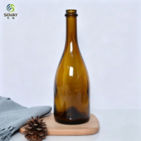 375ml Bruine Glazen Wijnfles, 244mm Hoog, 73mm Bodem, Lege Amberkleurige Glazen Fles voor Mousserende Wijn en Wijnverpakkingen