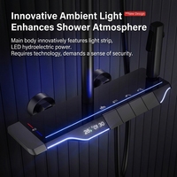 Ensemble de douche intelligent en laiton à température constante, avec affichage numérique chromé et pommeau de douche gris à effet pluie et fonction de surpression