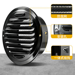 Stainless Steel Round Vent Cap Black Painted Louvered Exhaust Cover Duct Fan Axial Fan Single Layer - Product Image 3