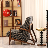 Fauteuil d'appoint en bois de frêne massif, fauteuil de détente rembourré, fauteuil de salon géométrique en tissu pour salon