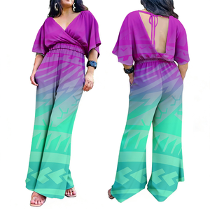 Vendita Diretta dalla Fabbrica: <span class=keywords><strong>Tuta</strong></span> da <span class=keywords><strong>Donna</strong></span> con Scollo a V e Vita Stretta, Stile Polinesiano Hawaiano, <span class=keywords><strong>Rosa</strong></span>, con Cut-out alla Moda, Basso MOQ - Product Image 4