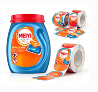 Étiquettes autocollantes en vinyle imprimées sur mesure, résistantes à l'eau, pour emballages de lessive liquide, de savon à lessive et de capsules de lessive.