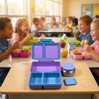 Boîte à lunch pour enfants de haute qualité sans BPA avec couvercle en plastique, 3 compartiments, compatible lave-vaisselle et pot