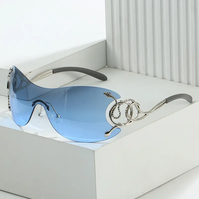 Солнцезащитные очки y2k для женщин, серебристые, змеиные, металлические, без оправы, женские футуристические 2024 солнцезащитные очки большого размера