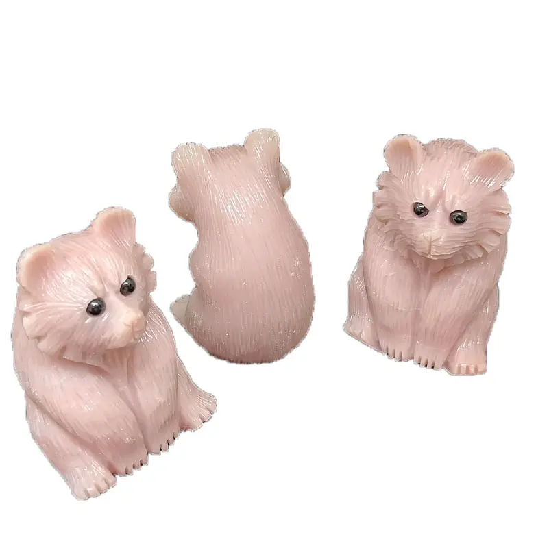 도매 천연 핑크 오팔 곰 조각 천연 크리스탈 스쿼트 동물 장식품 가정 장식