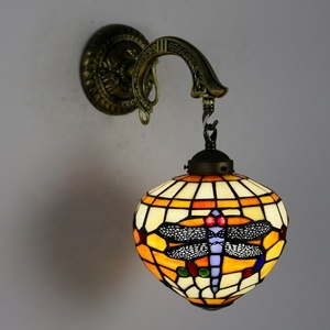 LongHuiJing Tiffany Orange Globe Dragonfly Wall Lamp Home Table Lamp Stained Glass Lamp - Product Image 2