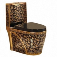 Toilette en céramique monobloc de luxe moderne avec siphon en S, noir et or, pour hôtels