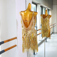 Robe de danse latine dorée pour femmes, avec paillettes et franges, costume de performance de samba pour la salle de bal