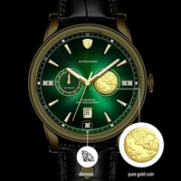 Reloj Mecánico Personalizado para Hombre de Negocios con Correa de Cuero, Esfera Redonda Dorada con Diseño de Moneda, Acero Inoxidable, Movimiento Automático Miyota 8217
