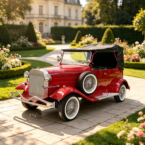 Voiture de tourisme électrique vintage décapotable rouge à 4 places, véhicule rétro antique pour mariage, complexe hôtelier, parc panoramique - Product Image 1