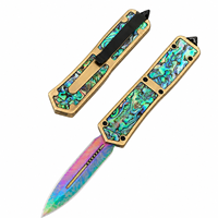 Couteau pliant de luxe avec incrustation de coquille d'ormeau, lame arc-en-ciel en acier 440C, couteau de poche pliant pour le camping en plein air, brise-vitre EDC, cadeau