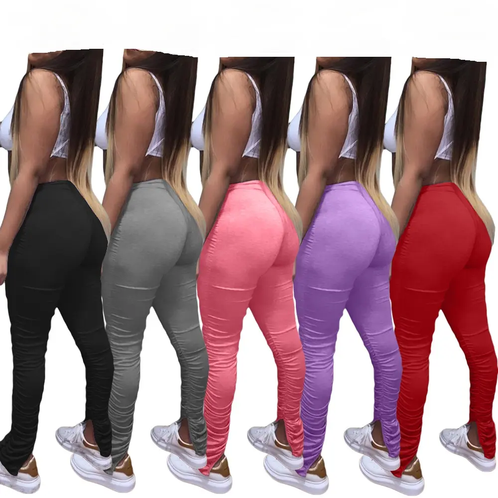 Calça moletom feminina plus size, calça plissada com bolsos para treino