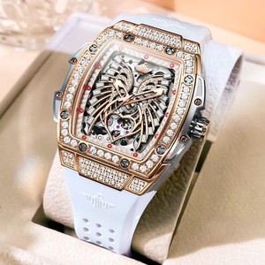 Montre OUPINKE 3225 pour femme, grand cadran squelette, mécanique, diamants, luxe, étanche, automatique. - Product Image 1