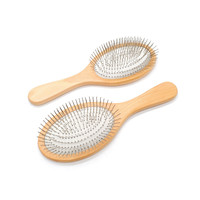 Brosse de démêlage pour cheveux, en bois naturel avec manche en métal, professionnelle, 1 pièce