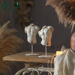 French Retro Distressed Half Body Male Torso Figurine Synthetic Resins <b>Tabletop</b> Decor For Home Desktop Guesthouse Hotel - Product Image 2