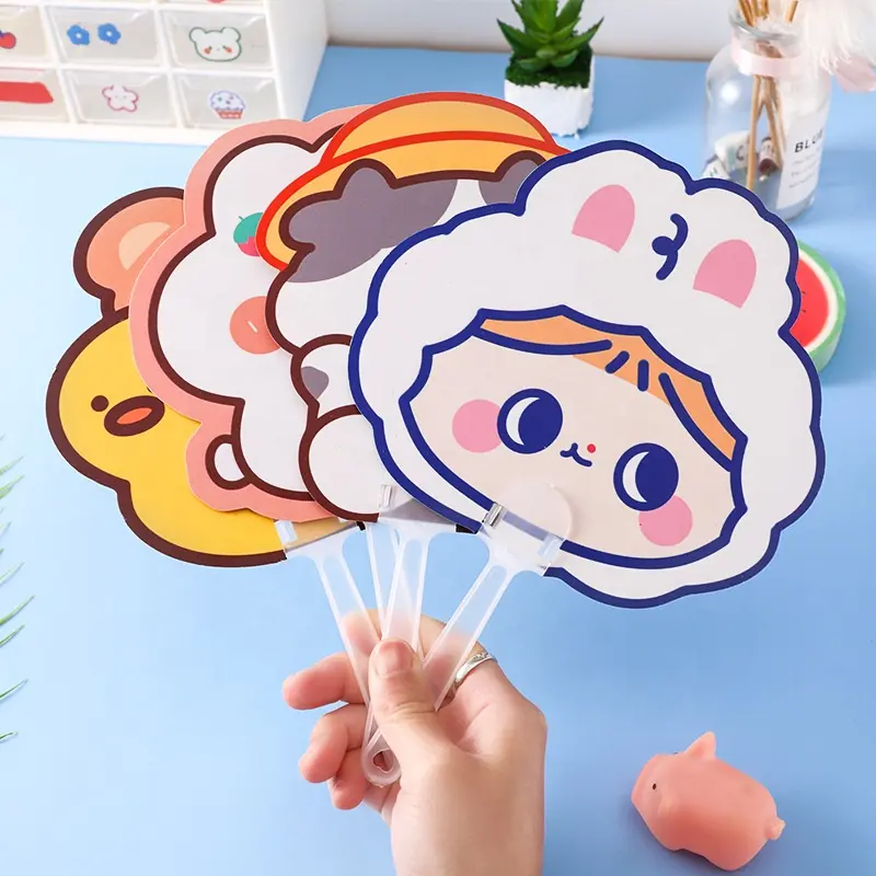 Wholesale summer kids cartoon cute animal printing plastic hand fan for children