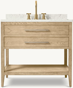 <span class=keywords><strong>Mobile</strong></span> <span class=keywords><strong>Bagno</strong></span> Minimalista AH in Rovere Bianco con Lavabo Singolo, Top in Marmo, Accessori Dorati, 2 Cassetti, Ripiano e Gambe Affusolate - Product Image 5
