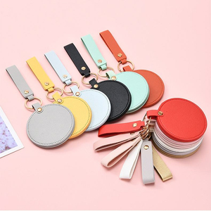 Personalized Modern Compact FREEFORM Technique Mirror Keychain-Custom Logo PU Leather Swivel <b>Makeup</b> Mirror for Promotional Gifts - Product Image 4