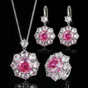 Conjunto de Joyería de Cobre Ecológico para Boda, con Zirconia Rosa Roja de 14-1mm, Colgante Redondo, Conjunto de Joyería a Juego para Novia - Product Image 2