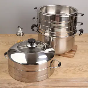 Roestvrijstalen Buffet Warmer Kookgerei Set Fondue Pot Kookpot Commerciële Stoomboot Rijststomer Kookgerei Set 4 Lagen Potset