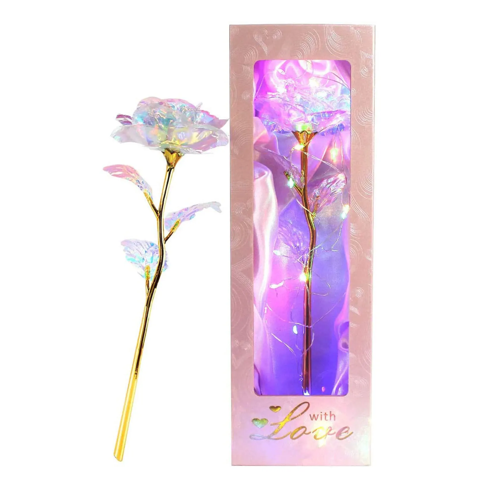 Colorful Galaxy Rose Gifts Gold Gifts Women 24K Golden Foil Roses LED Decor Mothers Day Valentines Day Birthday Anniversary