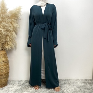 1993# Classy Simplicity Soft Nida Material Solid Color Loose Sleeves Casual Versatile Women Eid Daily Open <b>Abaya</b> - Product Image 3