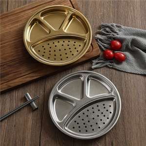 304 Stainless Steel Grill Plate Round Divided Condiment Dish For Korean Style Cooking - Product Image 1