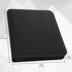 Porte-documents à fermeture éclair avec trois anneaux, organiseur de documents professionnel pour entretien, en cuir PU, personnalisable - Product Image 2