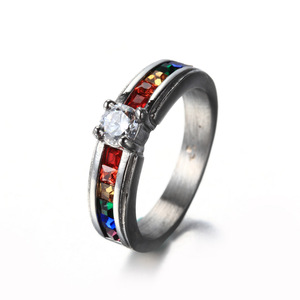 Arco Iris Color cristal CZ orgullo anillo elegante acero inoxidable redondo brillante diamante <span class=keywords><strong>Gay</strong></span> orgullo LGBT lesbiana anillo Unisex - Product Image 3