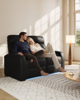 Canapé inclinable électrique moderne et extensible en cuir véritable 2 places avec structure en bois et mousse à mémoire de forme pour home cinéma