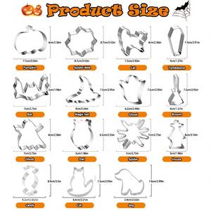 Ensemble de 12 <span class=keywords><strong>emporte</strong></span>-pièces en acier inoxydable pour Halloween, moules à biscuits à presser, <span class=keywords><strong>emporte</strong></span>-pièces DIY - Product Image 4