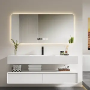 Supermercado Fornecedor Branco Flutuante Duas Camadas Rock Stone Contraplacado Banheiro Armário Moderno Banho Vanity Set