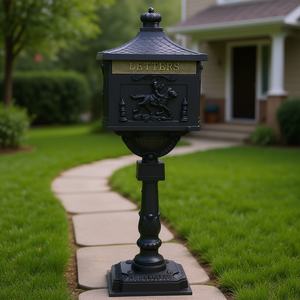 Boîte aux lettres moderne noire en aluminium moulé DB, sécurisée et étanche, à poser sur pied pour appartement, jardin, livraison de colis - Product Image 2