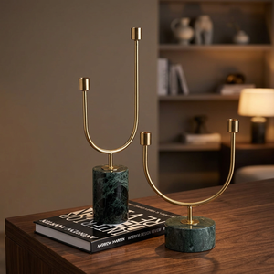 Candélabre moderne en métal doré avec base en marbre, porte-bougie décoratif pour table, support de bougie pour la décoration de la maison, centre de table pour salle à manger - Product Image 3