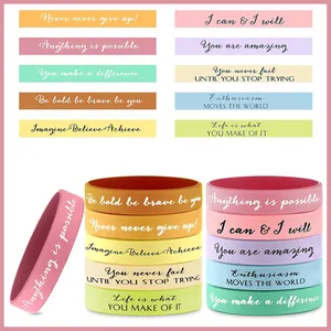 Pulsera con citas inspiradoras de goma de silicona multicolor personalizada, pulsera motivacional con logotipo - Product Image 3