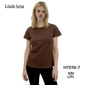 Maglietta da donna HDJ taglie forti traspirante casual in cotone estiva girocollo a maniche corte colore marrone H7019-7 - Product Image 1