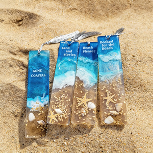 Marcapáginas de Resina Hecho a Mano con Diseño de Olas del Océano, Marca de Libro con Arena de <span class=keywords><strong>Playa</strong></span>, Conchas y Estrellas de Mar, con Borla, Logotipo Personalizado, Venta al Por Mayor - Product Image 4