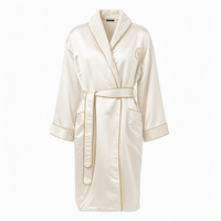 Peignoir de couple à col châle, double face, beige, doux, lavable en machine, pour usage quotidien et après la douche, style enveloppant pour femme
